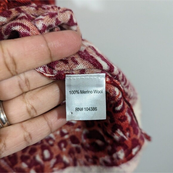 Garnet Hill Womens Red Animal Print Merino Wool Cardigan Sz‎ L Mature Mob Wife - Picture 5 of 6